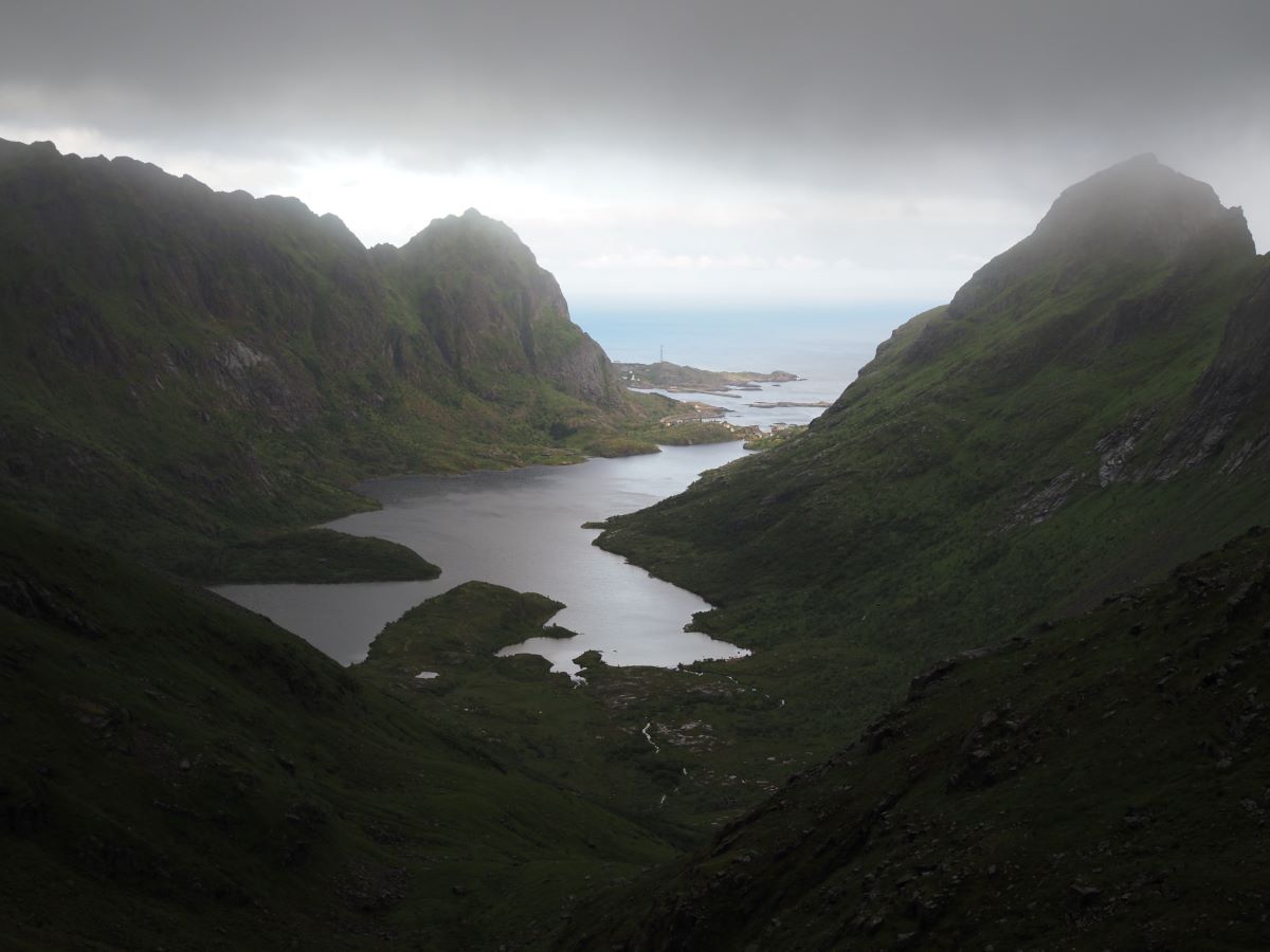 The view on Ågvatnet lake and Å in Lofoten